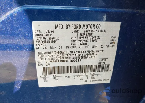 2024 Ford Edge Sel from USA, damaged, VIN 2FMPK4J96RBB00933